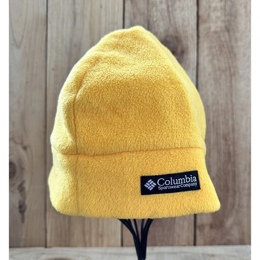 Columbia Beanie Hat Youth Yellow Fleece Unisex L XL